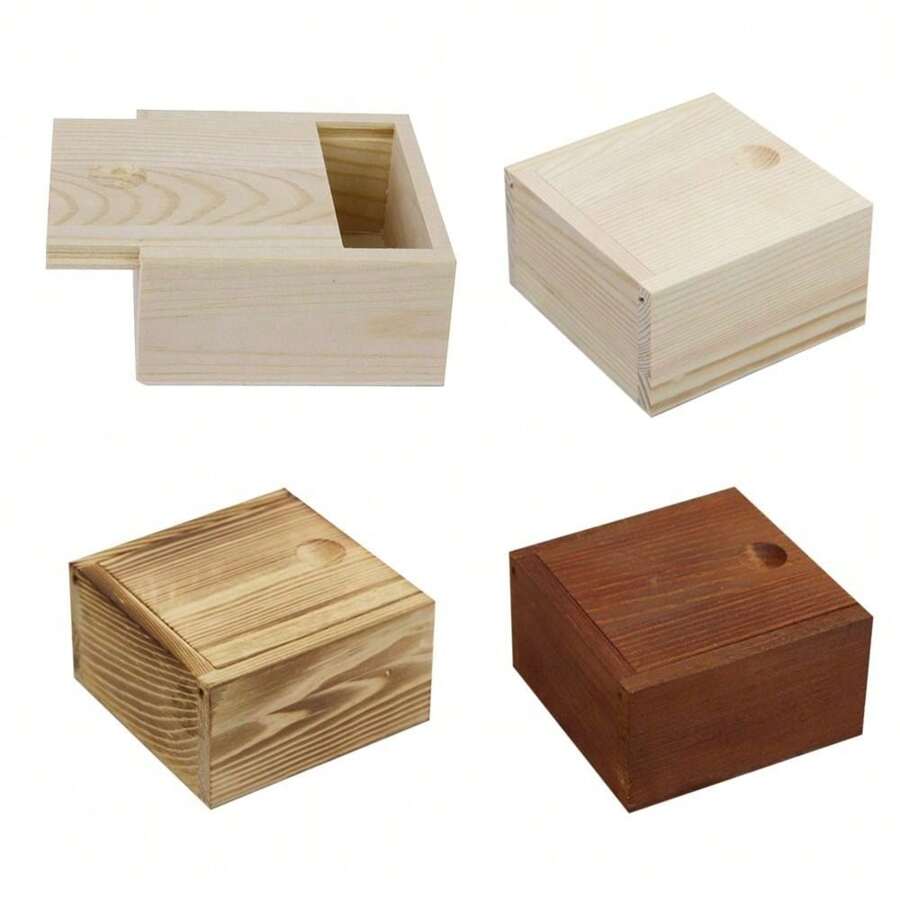 Caja de madera sin terminar con tapa deslizante, caja de madera de nuez de la India natural para tarjetas, caja de joyas para almacenamiento y decoración del hogar, de vuelta al colegio - Multicolor - Ver 1