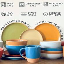 Juego de 4 tazas grandes de latte de cerámica Mora de 16 onzas, tazas de café de porcelana con asa grande, estilo moderno, bohemio y único para cualquier cocina. Vajilla de gres apta para microondas - Tonos neutros surtidos - Colores de la marina - Ver 11