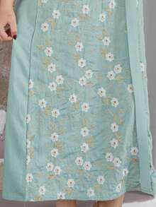 斋月重工金银3D刺绣优雅V领花朵装饰阿拉伯女式连衣裙，JALABIA风格，2025年春夏宰牲节，朴素的长袍