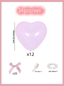 Set de 34 globos de látex con forma de corazón de colores blanco, azul, rosa y morado, con decoración de lazo rosa, para decoración de fondo de compromisos, aniversarios, Día de San Valentín, bodas, fiestas de cumpleaños y suministros de decoración para fiestas