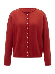 Women's Spring Sweater Cardigan Long Sleeve O Neck Button Up Solid Color Knitwear - Red - View 3