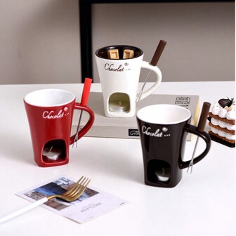 1pc Multifunctional Pot Hot Chocolate Mug Ceramic Melting Chocolate Fondue Mini Fondue Ceramic Cheese Heating Mug Back To School