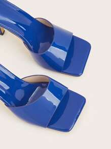 蓝色闪亮漆皮细高跟时尚女士正装凉鞋，适合日常穿着 - 藍色 - 查看 4