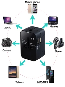 1pc Universal Travel Adapter, Dual USB Ports, 110V-240V Input, EU/US/UK/AU Plug, Surge Protection, All-In-One Wall Charger For 150+ Countries, Essential For Business Trip & Vacation