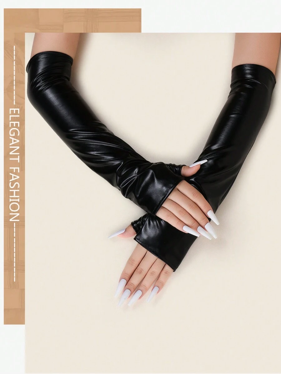 1 Pair Shiny Leather Sexy Punk Costume Party Formal Arm Warmers For Women
