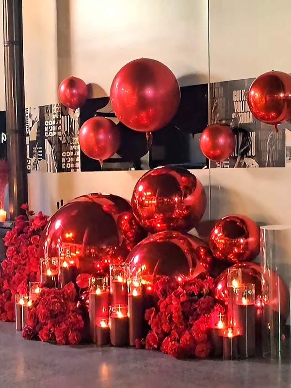 1/2/5 pezzi Palloncini in foil rossi 22"/32" con effetto 4D, palloncini in foil olografici a sfera, galleggianti, riempiti con elio, adatti per feste di compleanno, addio al celibato/nubilato, fidanzamento, matrimonio, Natale, Capodanno, anniversario, decorazioni per feste