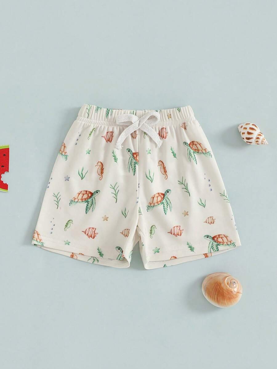 Kids Boys Swim Trunks Summer Cute Turtle/Shark Print Elastic Beach Board Shorts Toddler Swimwear Bathing Suit
