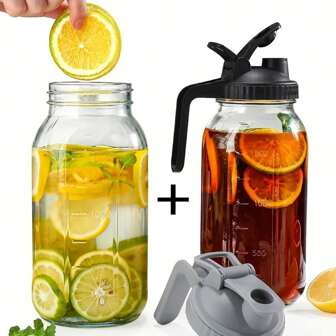 1pc Sun Teapot - Half Gallon Mason Jar, Wide Mouth And Sealed Lid, Suitable For Iced Tea, Cold Brewed Coffee, Refrigerator Water, Breast Milk, Juice - Leak Proof, High Borosilicate Glass