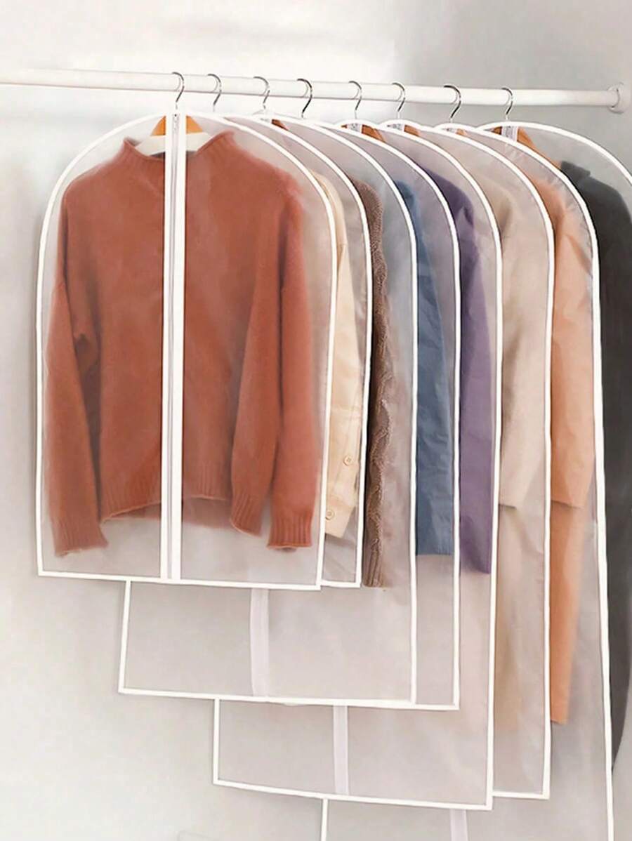 1pc Dust Cover Clothes Household Washable Coat Dust Bag Waterproof Transparent Hanging Clothes Hanging Clothes Hanging Clothes Bag Suit Cover, Dust Bag Clothes Dust Cover Hanging Clothes Hanging Clothes Bag Down Jacket Suit Transparent Clothes Cover Stereoscopic Clothes Dust Cover Cover Set. - Clear - View 1