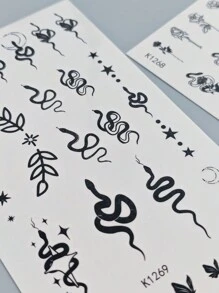 6 Sheets Black Snake Temporary Tattoos Women And Gins Hands, Egs, Neck Body Art Fake Tatoos Decorations