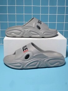 1 Pair Men's Solid Color & Letter Print Casual Slippers, Summer Street Style Light-Weight EVA Indoor Shower Versatile Flip Flops - Grey - View 7