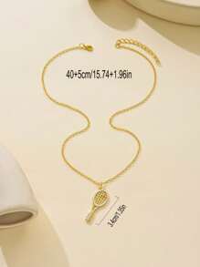 1 件简约创意 18k 镀金铜锆石网球拍吊坠项链，情侣礼物 - 球拍項鍊 - 查看 2