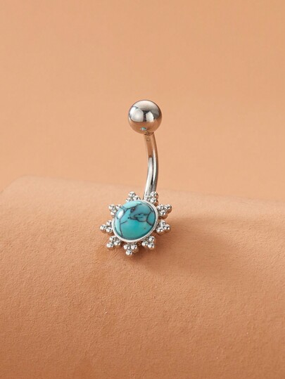 1pc Adorable Natural Sunflower Agate Navel Piercing Belly Button Ring
