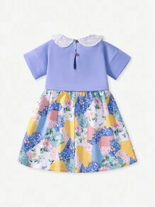 Girls Summer Dress, Young Girl Cap Sleeve Dress, Baby Fashionable Ruffled Sleeve Patchwork Princess Dress