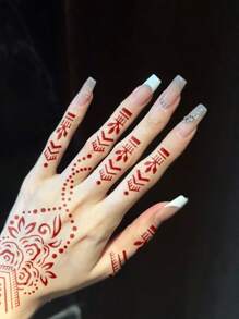 6件套海娜手部模板染料膏套装（2对左右手模板+2瓶纹身染料膏）多图案男女通用临时纹身手绘防水假纹身模板套装 - 彩色 - 查看 6