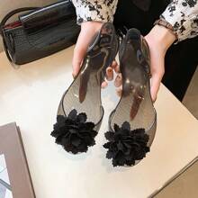 Jelly Sandals For Women, Flower, Peep-Toe, Transparent Plastic, Non-Slip, Flat, Spring/Summer New Fashion Korean Style Casual Shoes