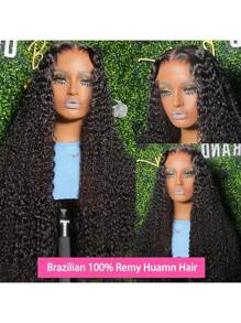 bling hair Perruque Lace Frontal Wig Remy naturelle bouclée, cheveux naturels, Deep Wave HD, 13x6, 13x4, 30 34 pouces, densité 200 - Naturelle & Noire - Voir 5
