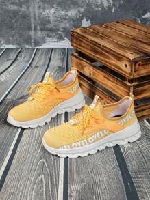 Tênis feminino amarelo sem cadarço, respirável e antiderrapante, com fita decorativa, cano baixo, casual, para atividades ao ar livre, escola, corrida e deslocamento diário, adequado para exercícios, reuniões e presentes