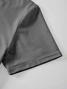 Crew Neck T-Shirt - Fashionable Womens Print T-Shirt - Casual Polyester Short Sleeve Crew Neck Top - Lightweight & Breathable For Spring & Summer Wardrobe, 1 Piece, 180gsm - 深灰色 - 查看 3