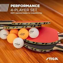 STIGA Performance 4 Player Ping Pong Paddle Set Of 4 Table Tennis Rackets 6 3 Star Orange And White Balls - Orange,White1 - View 2