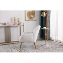 Modern Soft White Teddy Fabric Accent Chair With Stylish Gold Legs, Adjustable Feet, Ergonomic Design For Maximum Comfort, Durable Foam And Velvet Upholstery, Easy 10-Minute Assembly, Perfect For Living Room, Bedroom, Office, Ideal For Holiday And Christmas Décor, DreamDecor, Victory Store