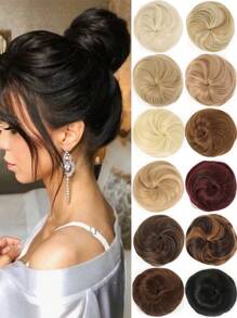 1 件装 4 英寸合成发髻 束带发髻 假发 灵活可调节 棕色黑色金色发髻 马尾辫 女式 - 彩色 - 查看 1