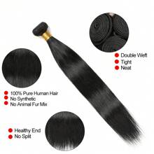 Set de 1 pieza/3 piezas de extensiones de cabello humano virgen brasileño liso, color natural, 8-30 pulgadas - Negro - Ver 3