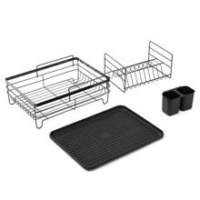 NetHong Large Kitchen Sink Dish Drainer Rack With Drip Tray And Plate Cutlery Holder UK - Black - View 10
