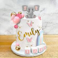 32 PCS Pink Elephant Cake Decoration, Mini Elephant Cake Topper, Cake Toppers Gold White Faux Pearl Ball For Elephant Theme Birthday Party Supplies Etc