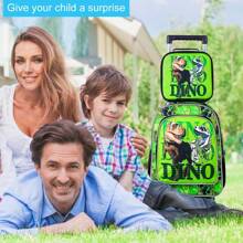 CCJPX 3 件装 S 滚轮背包、滚轮书包、带午餐袋的带轮书包 - 恐龙