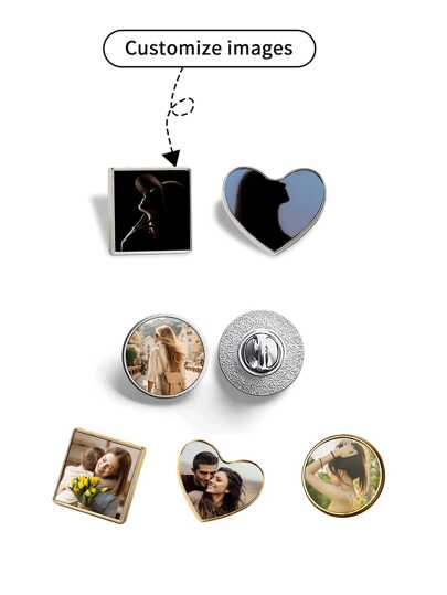 1 st anpassade silver/guld runda, hjärta, fyrkantiga metallbroschnålar, modeklädertillbehör, present, slitstark, graverad, rostfri, färgglad, söt, bedårande, rolig, 2000, stilig, avslappnad, sötsaker, unisex, anpassad, personlig, unik, skräddarsydd gåva för honom, Henne, henne, flickvän, vänner, morföräldrar, familj