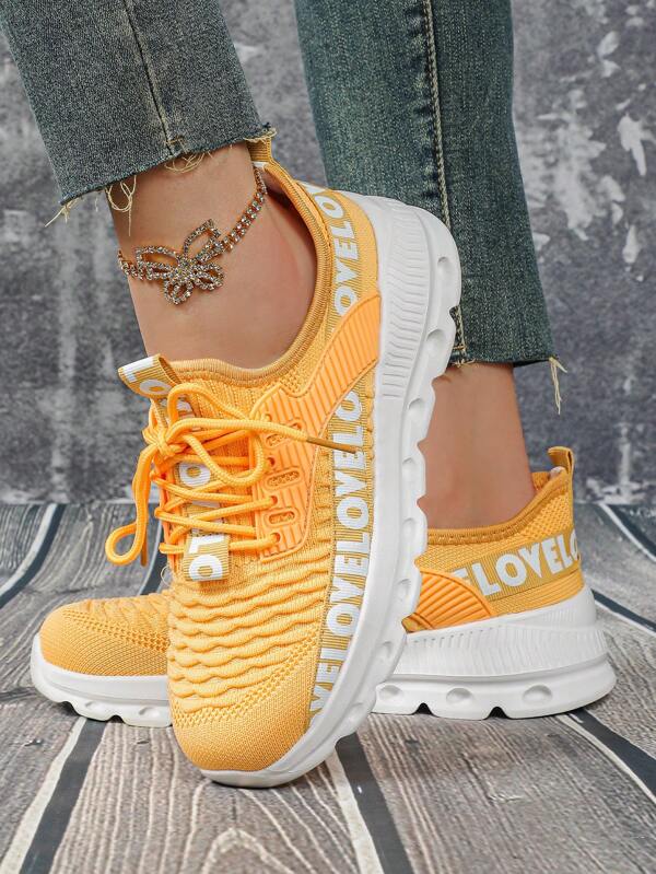 Gelbe Slip-On-Sneaker für Damen, atmungsaktiv und rutschfest, mit dekorativem Band, niedrige Schnürschuhe für den Außenbereich/die Schule/zum Laufen/für den täglichen Weg zur Arbeit, geeignet zum Trainieren, Zusammensein, Verschenken