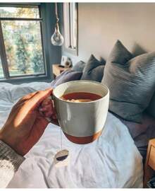 Juego de 4 tazas grandes de cerámica Mora para latte, de 16 oz - tazas de café de porcelana con asa grande, aptas para microondas, de estilo moderno, bohemio y único para cualquier cocina. Vajilla de piedra refractaria apta para microondas - colores neutros surtidos