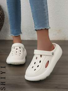 女士镂空厚底时尚休闲户外穆勒鞋 - 米色 - 查看 7