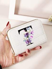 勃艮第包 Charry 红色包 酒红色包 1 件 首字母名称 A 到 Z 图案 多功能零钱包 字母图形卡夹 多卡位卡片收纳袋 信用卡 学校用品 宿舍 女士钱包 迷你钱包 钱包 卡包