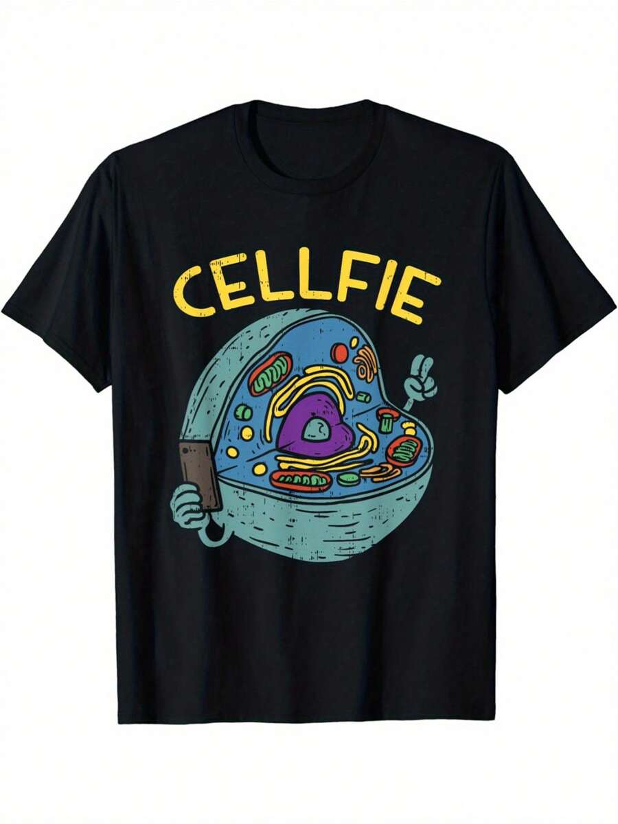 Camiseta Deportiva de Manga Corta para Hombre con Estampado Divertido de Biología, Cuello Redondo, Moderna, Cómoda y Versátil, para Verano y Primavera, Estilo Atlético, Ajuste Confortable, Ideal para Regalo - Negro - Ver 1