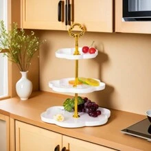 European-Style Three-Layer Fruit Plate, Dry Fruit Plate, Afternoon Tea Small Tray, Dessert Dessert, Multi-Layer Cake Stand, Cake Three-Layer Fruit Plate (Round) - White - View 1