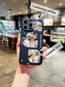 1pc Customizable Black Liquid TPU Shockproof Phone Case Compatible With Apple/Android Phones, Including, Galaxy, OPPO, With Lanyard Or Wrist Strap, Unique Design, Customized Phone Cases, Street Casual Chic - Black - View 5