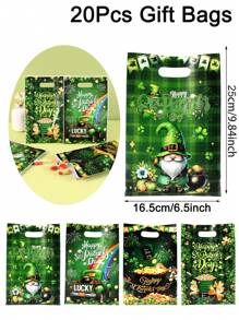 10/20/50pcs St. Patrick's Day Plastic Gift Bags With Handles, Green Lucky Shamrock Leprechaun Hat Rainbow Beer Pattern Plastic Hand-Held Gift Bag Treat Bags For Saint Patrick's Day Party Favor Supplies, St. Patrick's Day Party Gift Wrapping Supplies