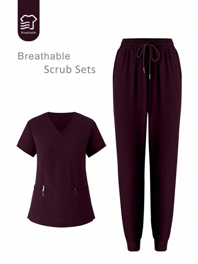 Set di divise da donna con pantaloni da jogging con laccetto, abiti da lavoro elasticizzati per infermiere, camicia e pantaloni da chirurgo traspiranti