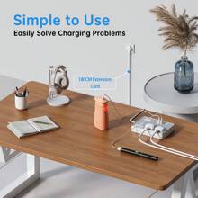 LIPWEL Power Supply 7 In 1 Flat Plug Power Socket Outlet Extension Lead, 4 USB Charging Ports Extension Socket, Wall Mounted, One Key Power Control, Overload Protection, 13A 3120W Power Socket Outlet, Black White Gold For Home Office