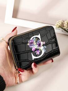 勃艮第包 Charry 红色包 酒红色包 1 件 首字母名称 A 到 Z 图案 多功能零钱包 字母图形卡夹 多卡位卡片收纳袋 信用卡 学校用品 宿舍 女士钱包 迷你钱包 钱包 卡包