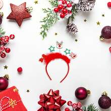 Christmas Elk Star Headband Gnome Hair Hoop Hair Accessories Women Girls Hair Band Party Favors Decorations - Watermelon Red - View 2