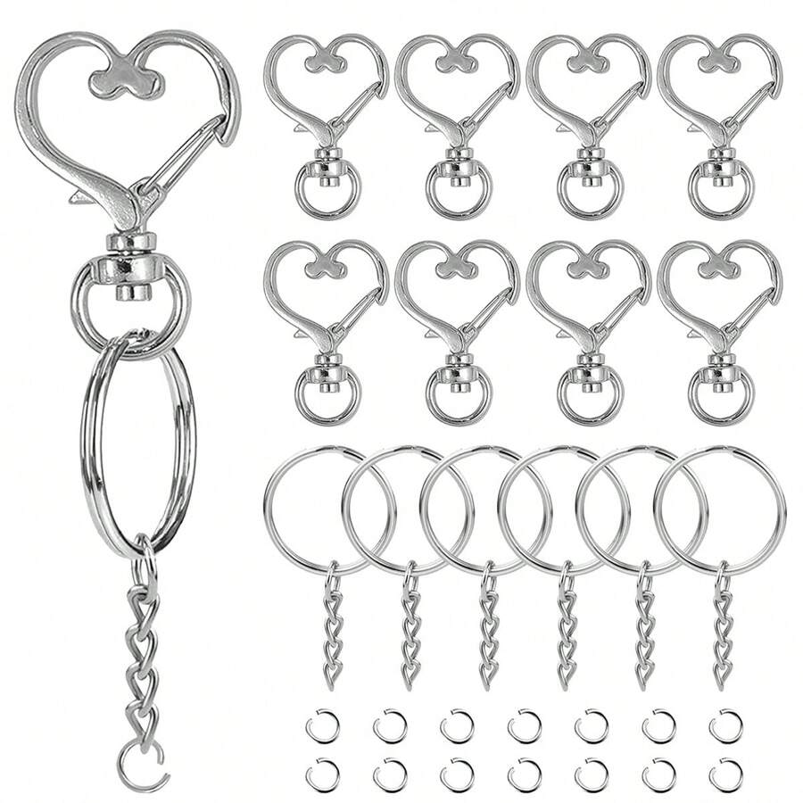 30/60/120 件弹簧心形旋转扣、金属钥匙扣开口环、龙虾扣和跳环，适用于钥匙扣、饰品、珠宝、DIY 工艺品 - 愛心扣套裝 - 查看 1