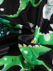 幼儿男孩卡通恐龙夜光长袖上衣和裤子家居服套装，在紫外线下发光，夏季