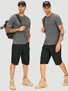 Men's Tactical Cargo Shorts - Summer Quick Dry Workout Shorts With Multi-Pockets, 100% Polyester, Non-Stretch Fabric - 黑色 - 查看 7