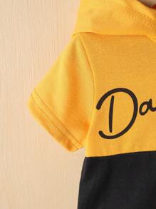 2pcs Baby Casual Daddy & Me Patchwork Graphic Hoodie Shirt And Patchwork Shorts Set, Holiday Gift, Summer - Black - View 4