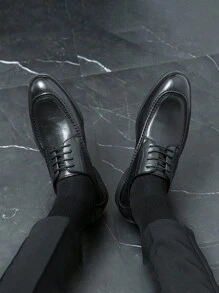 Men's Leather Shoes, 2025 New Style British Style Formal Business Casual Retro Versatile Lace-Up Wedding Shoes, Spring - Black - View 4