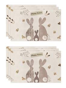 1pc/4pcs/6pcs Spring Decorative Easter Table Mats, Happy Easter, Brown Rabbit Linen Placemats, Dirt-Resistant Dining Mat, Suitable For Home, Restaurant, Dining Table Decor, Home Accessories