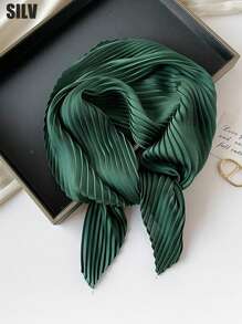 1 件纯色褶皱缎面围巾女式头巾时尚头巾头巾、发带、头带非常适合装扮您的头巾上衣 - 黑色 - 查看 6